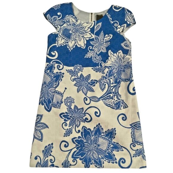Taylor Floral Cap Sleeve Sheath Dress with Pockets Blue White Size 10 - Picture 1 of 8